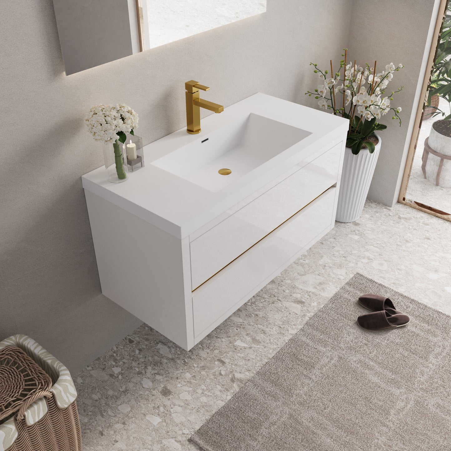 42" Aurelia - Floating Bathroom Vanity, Glossy White V15-42GW