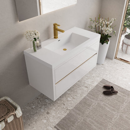 42" Aurelia - Floating Bathroom Vanity, Glossy White V15-42GW
