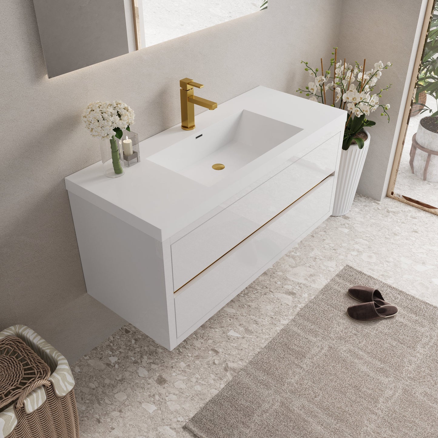 48" Aurelia - Floating Bathroom Vanity, Glossy White V15-48GW