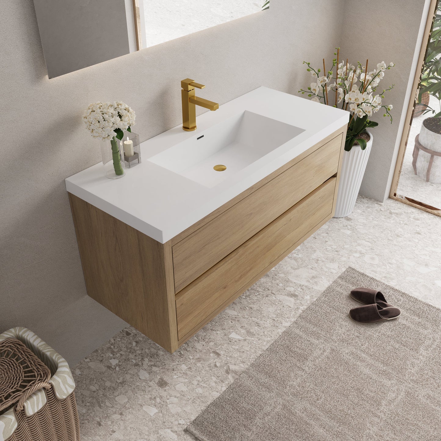 48" Aurelia - Floating Bathroom Vanity, Natural Oak V15-48NO