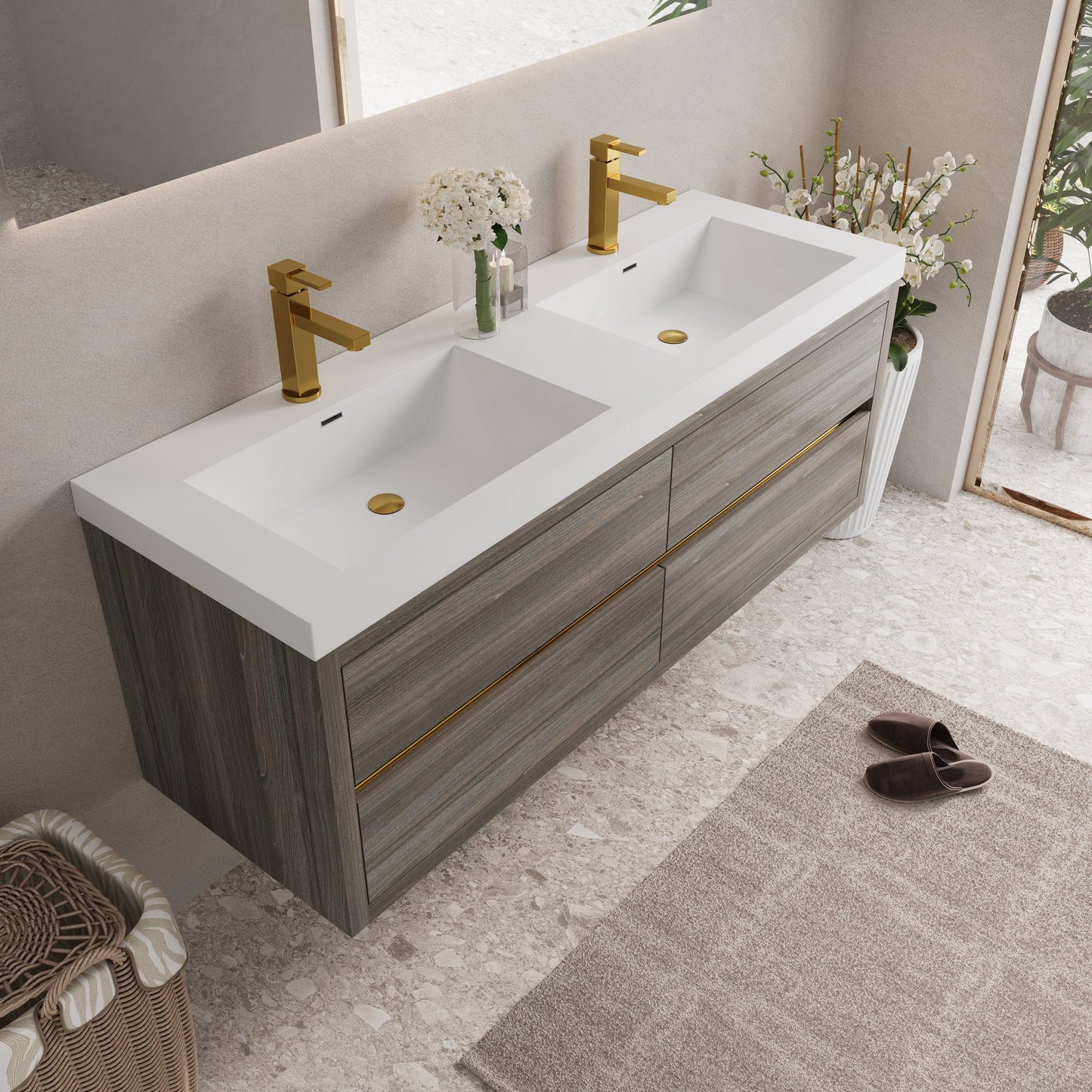 60" Aurelia - Floating Bathroom Vanity, Ash Grey V15-60DAG