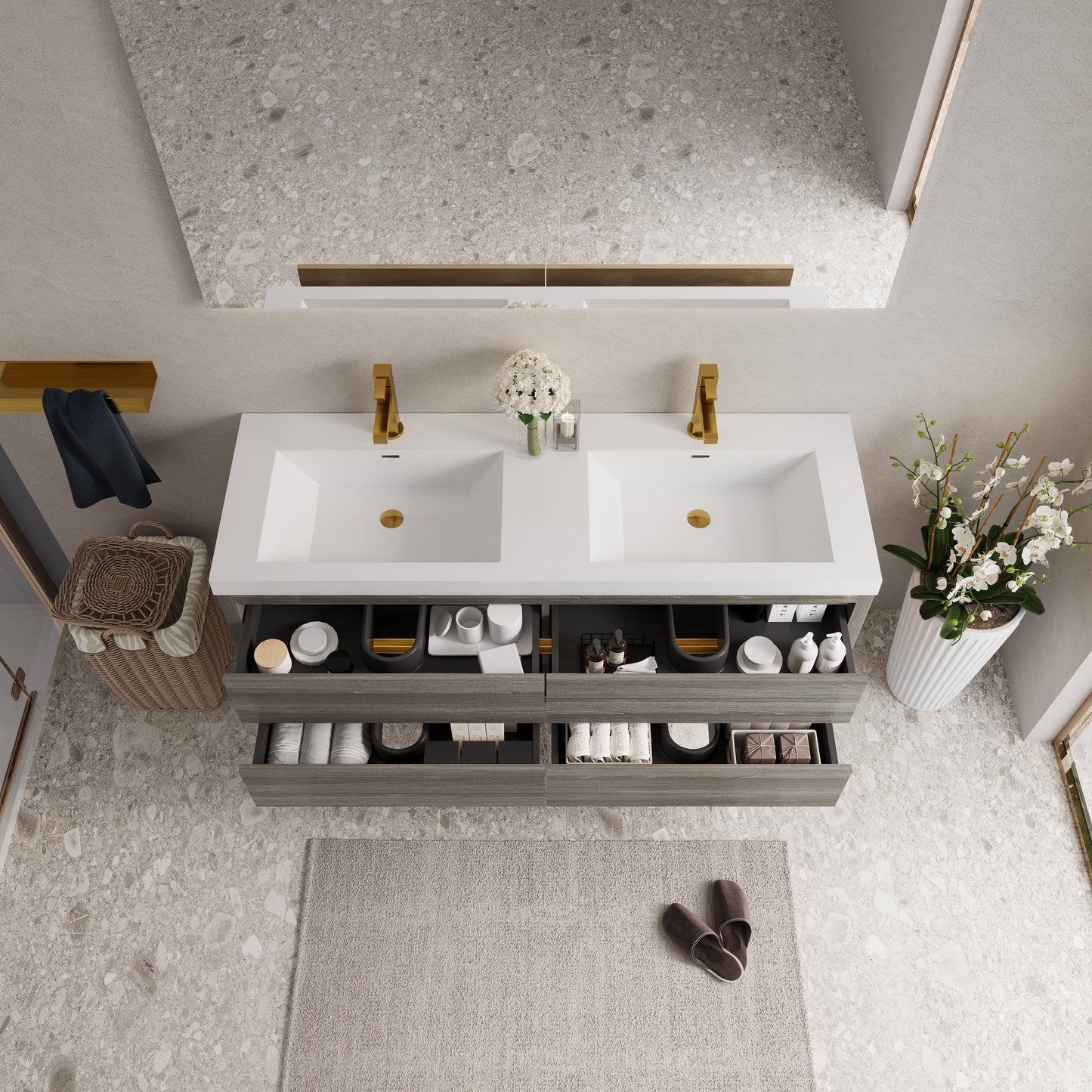 60" Aurelia - Floating Bathroom Vanity, Ash Grey V15-60DAG