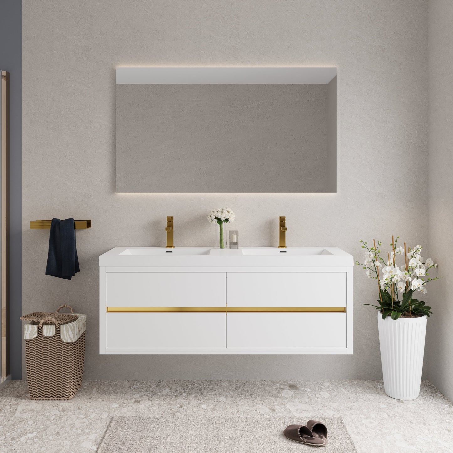 60" Aurelia - Floating Bathroom Vanity, Glossy White V15-60DGW