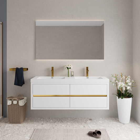 60" Aurelia - Floating Bathroom Vanity, Glossy White V15-60DGW