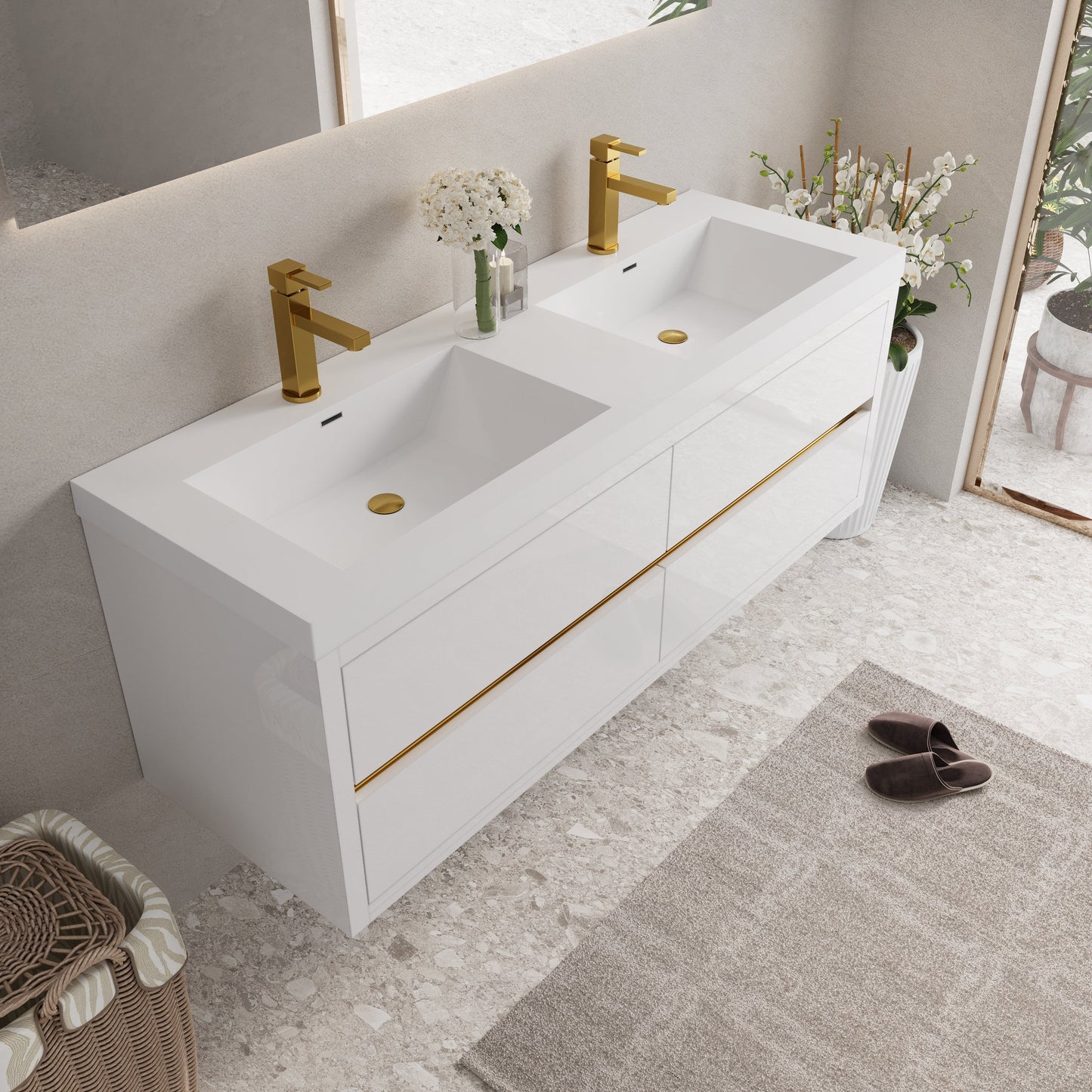 60" Aurelia - Floating Bathroom Vanity, Glossy White V15-60DGW