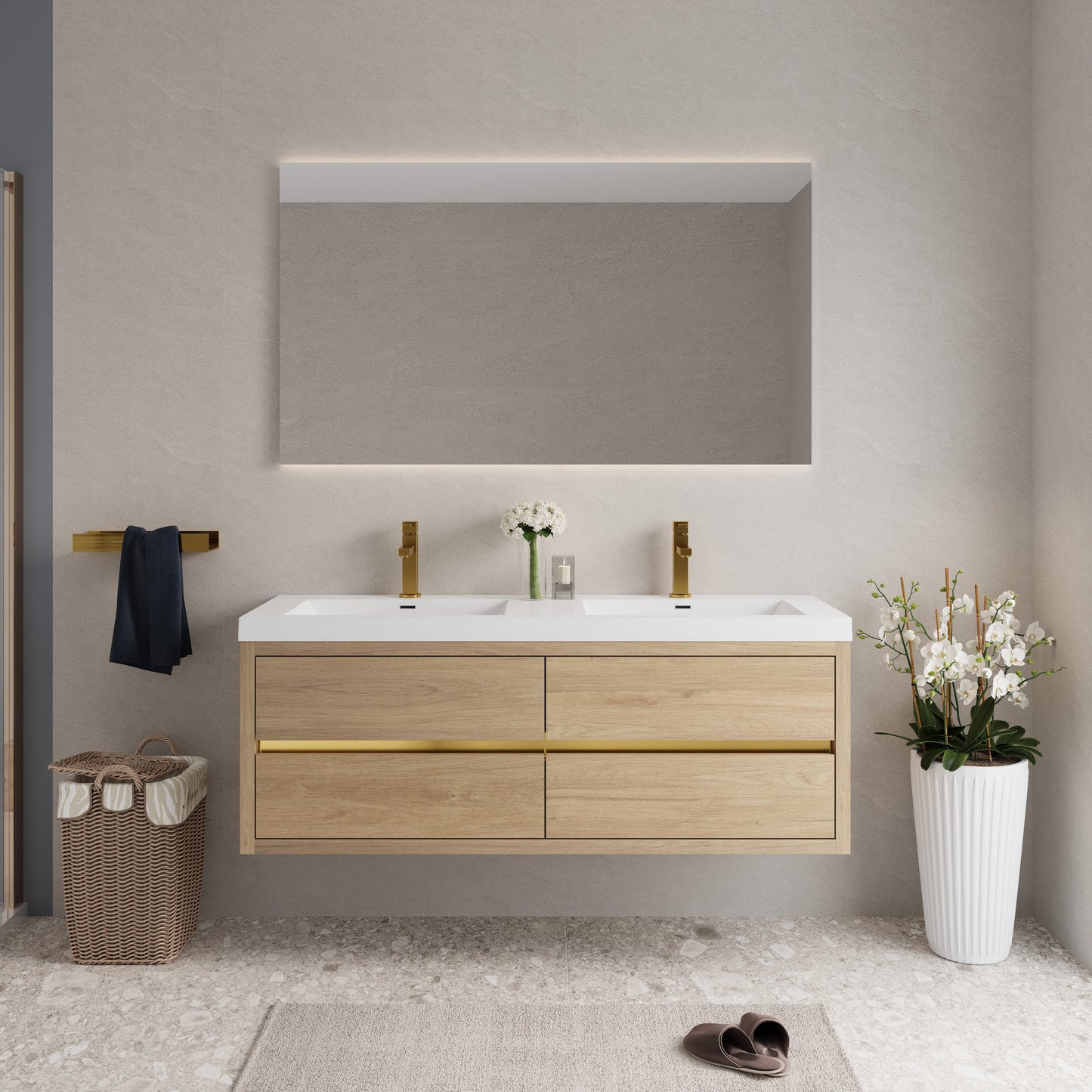 60" Aurelia - Floating Bathroom Vanity, Natural Oak V15-60DNO