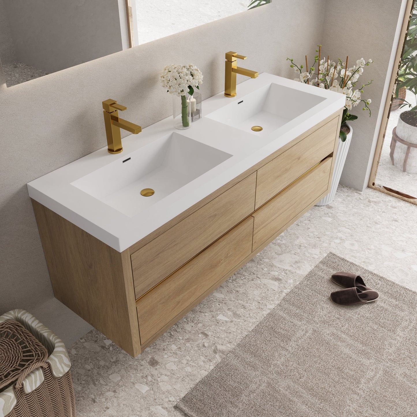 60" Aurelia - Floating Bathroom Vanity, Natural Oak V15-60DNO