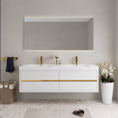 72" Aurelia - Floating Bathroom Vanity, Glossy White V15-72GW