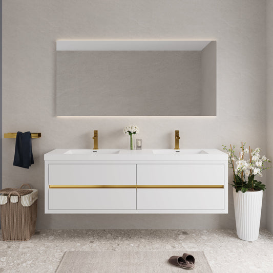 72" Aurelia - Floating Bathroom Vanity, Glossy White V15-72GW