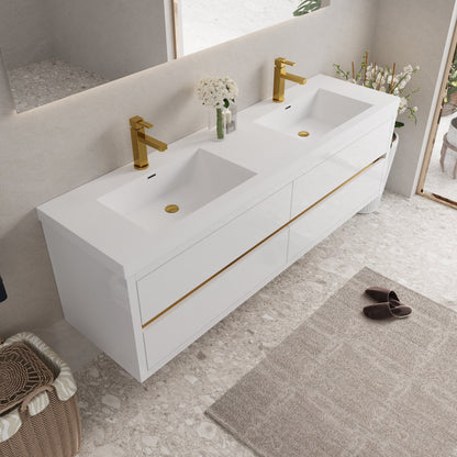 72" Aurelia - Floating Bathroom Vanity, Glossy White V15-72GW