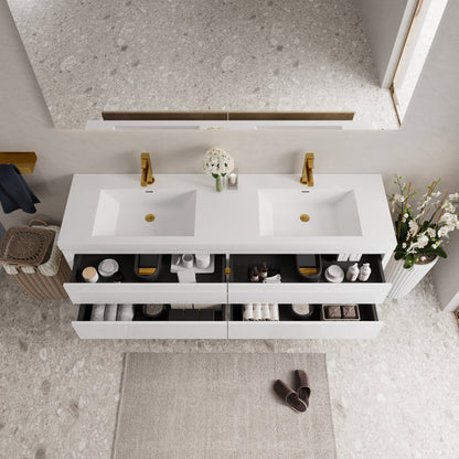 72" Aurelia - Floating Bathroom Vanity, Glossy White V15-72GW