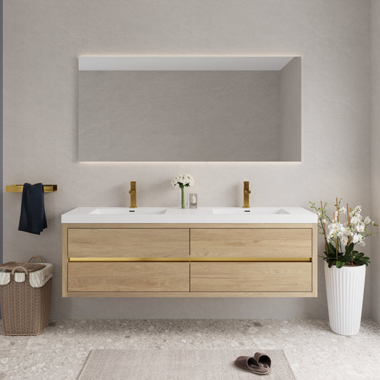 72" Aurelia - Floating Bathroom Vanity, Natural Oak V15-72NO