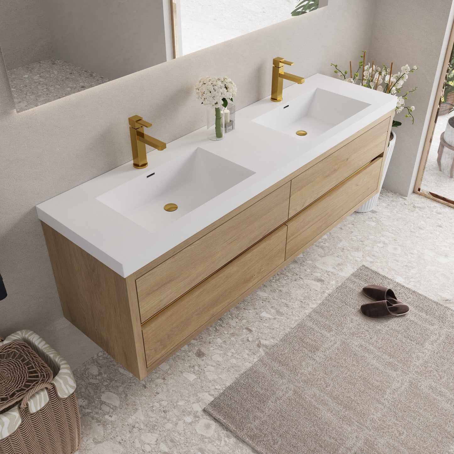 72" Aurelia - Floating Bathroom Vanity, Natural Oak V15-72NO