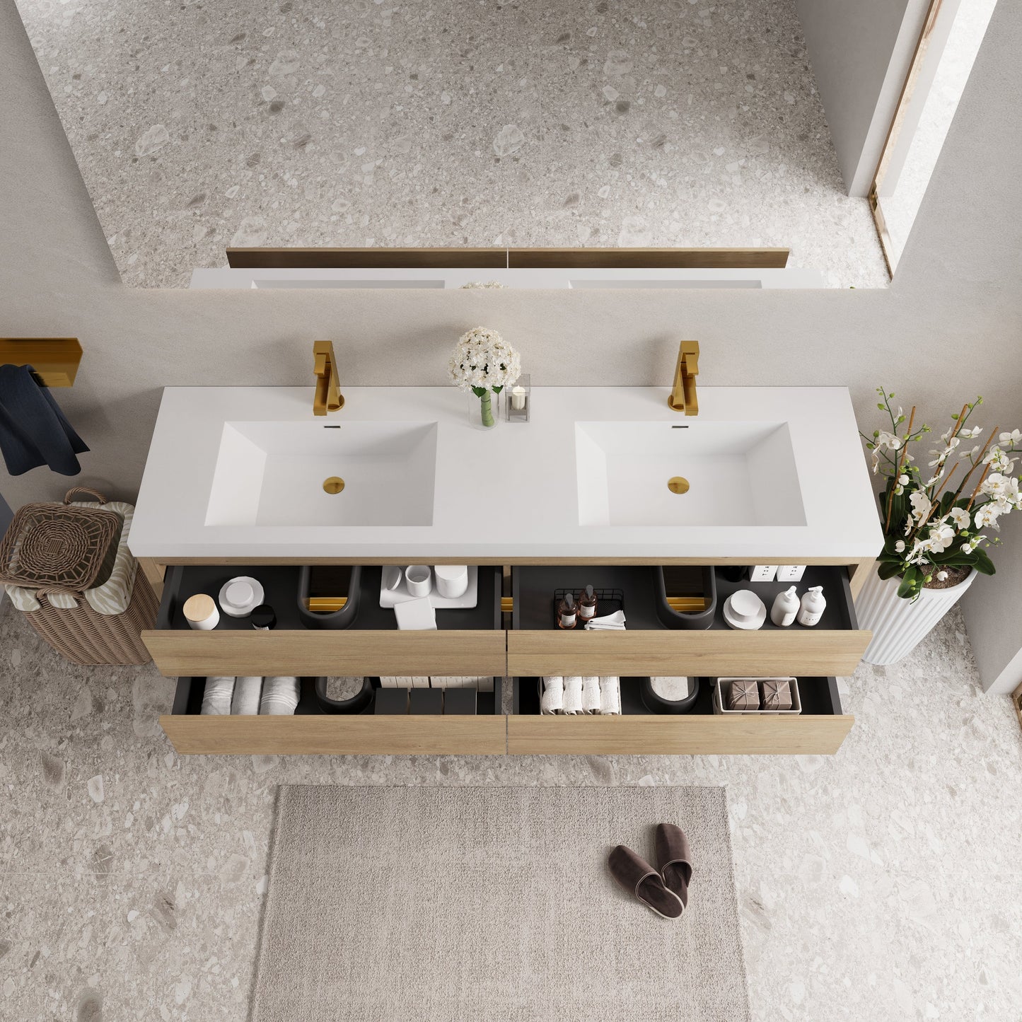 72" Aurelia - Floating Bathroom Vanity, Natural Oak V15-72NO