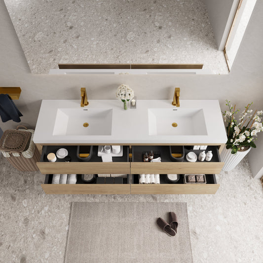 72" Aurelia - Floating Bathroom Vanity, Natural Oak V15-72NO