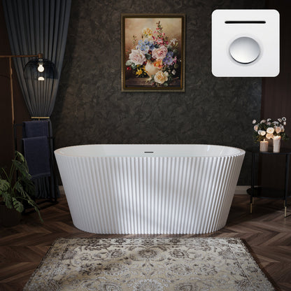 60" Fluted Acrylic Freestanding Soaking Bathtub, Glossy White A13