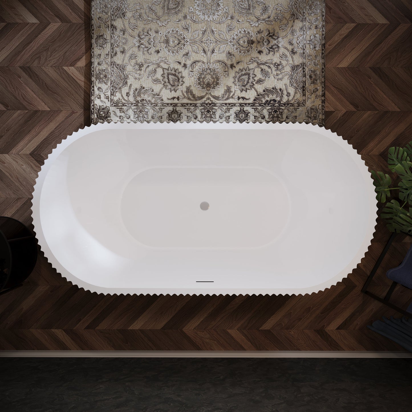 60" Fluted Acrylic Freestanding Soaking Bathtub, Glossy White A13