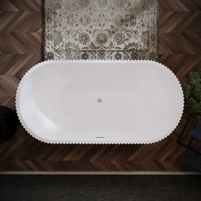 60" Fluted Acrylic Freestanding Soaking Bathtub, Glossy White A13