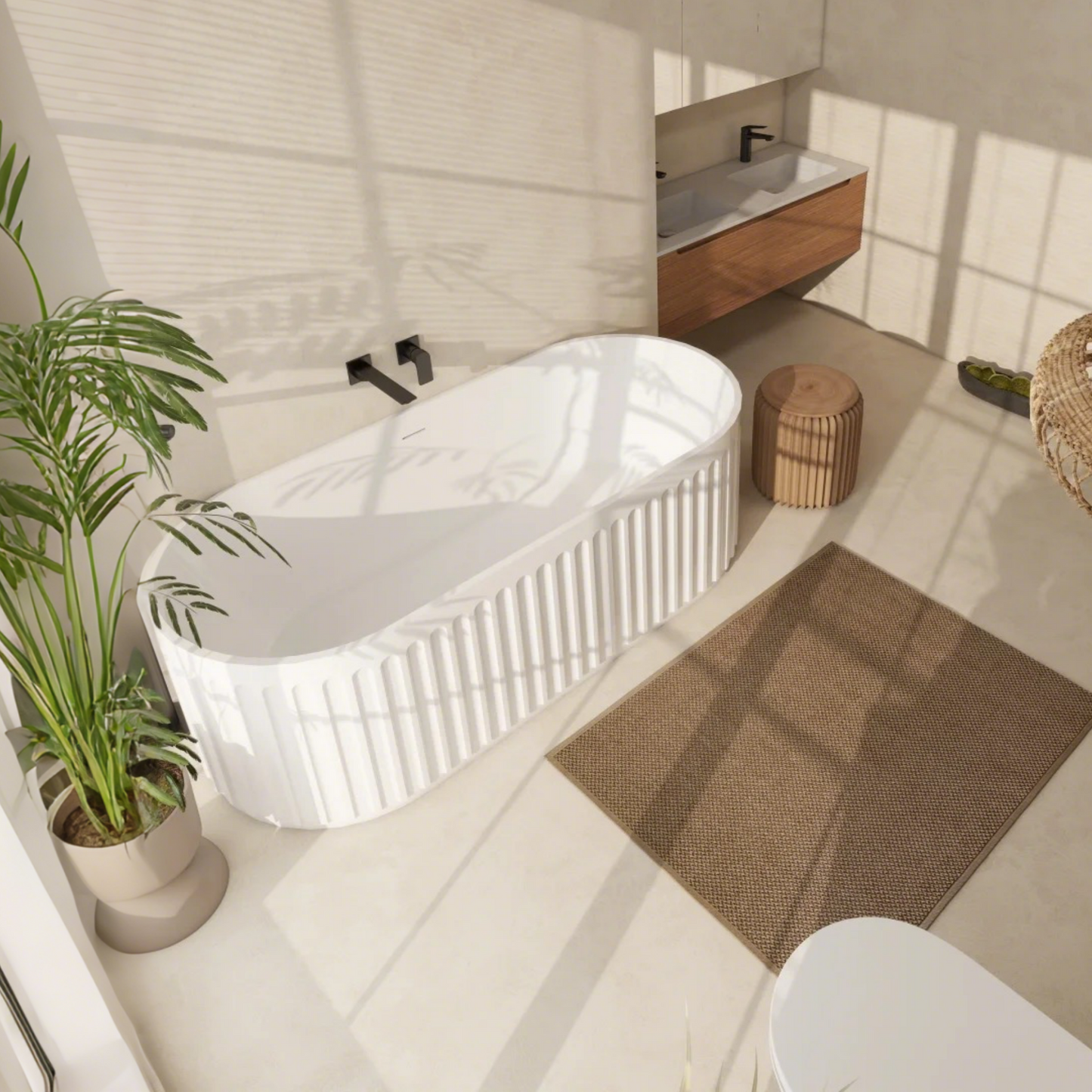 67" Fluted Freestanding Stone Resin Deep Soaking Bathtub S13-67