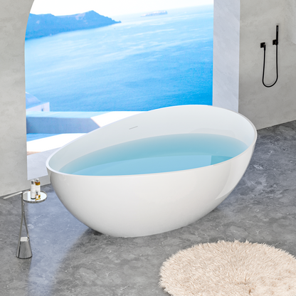 63" Freestanding Engineered Stone Resin Bathtub, Matte/Gloss White S05-63