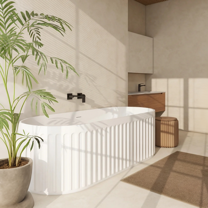 67" Fluted Freestanding Stone Resin Deep Soaking Bathtub S13-67