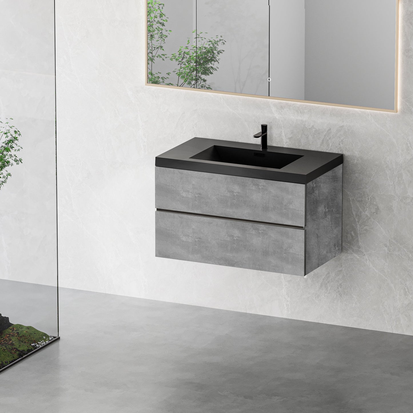 36" Edi - Modern Wall-mounted Bathroom Vanity V12-36GR