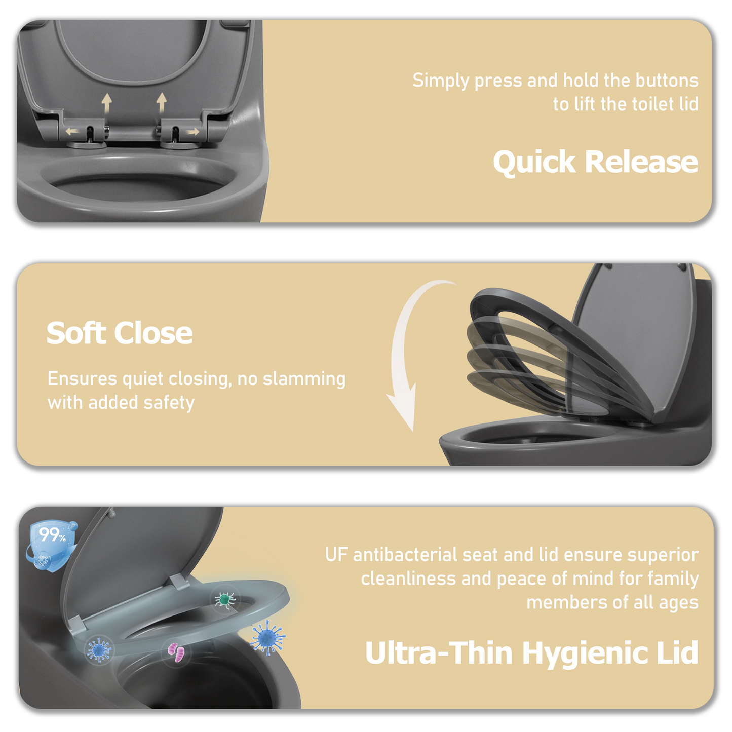 One-Piece Toilet, Dual Flush 1.1/1.6 GPF, Light Grey T02-LG