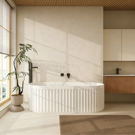 67" Fluted Freestanding Stone Resin Deep Soaking Bathtub S13-67