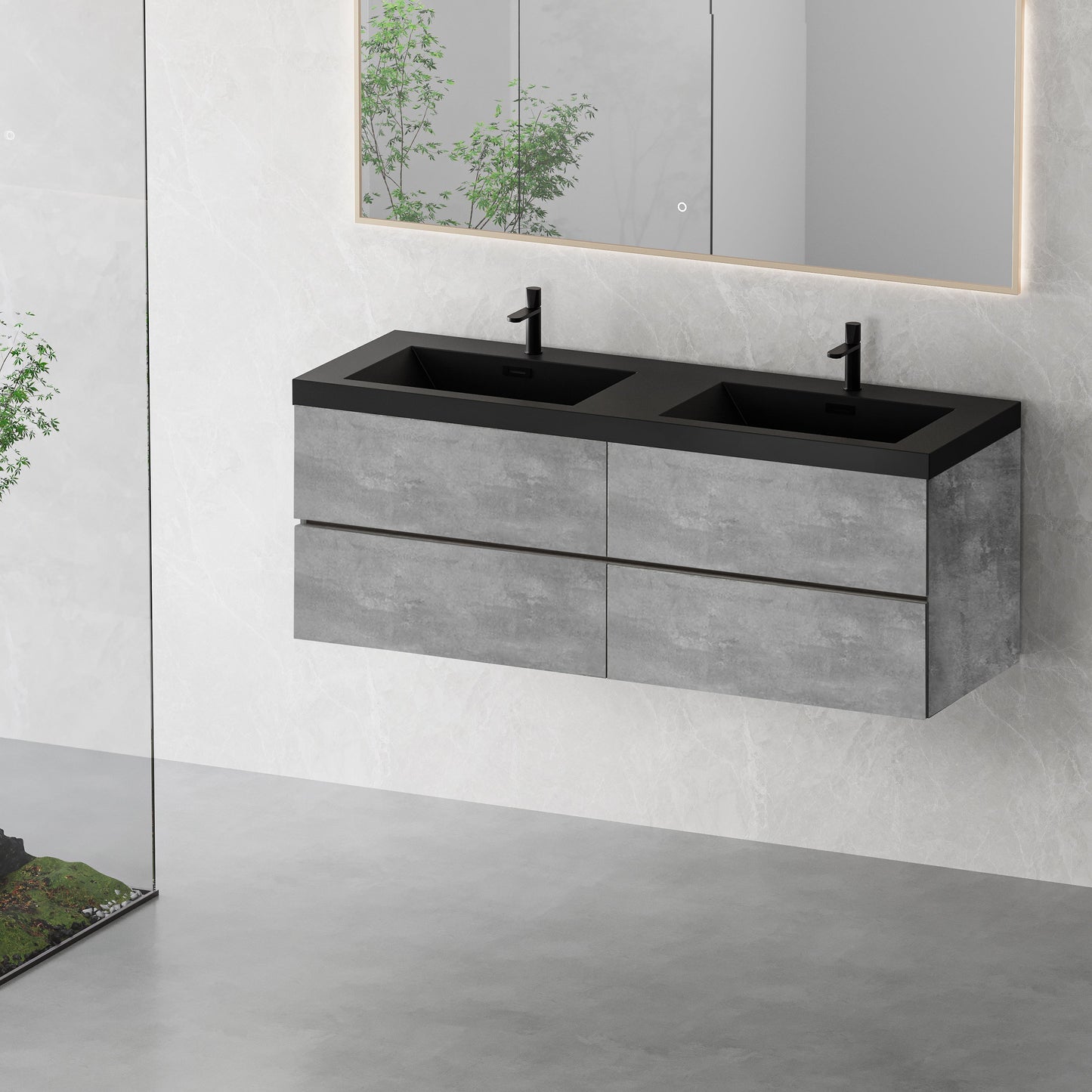 60" Edi - Modern Wall-mounted Bathroom Vanity V12-60GR