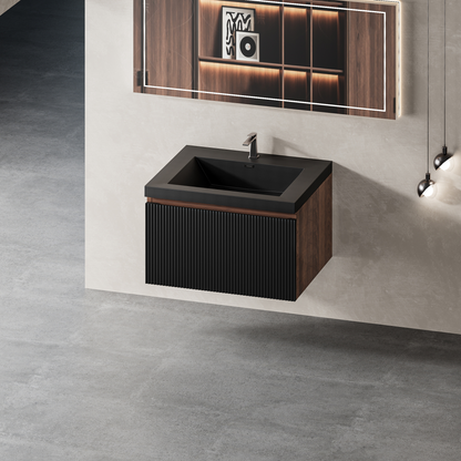 24" Liner - Floating Bathroom Vanity, Smoked Walnut & lnk Black V16-24WAB