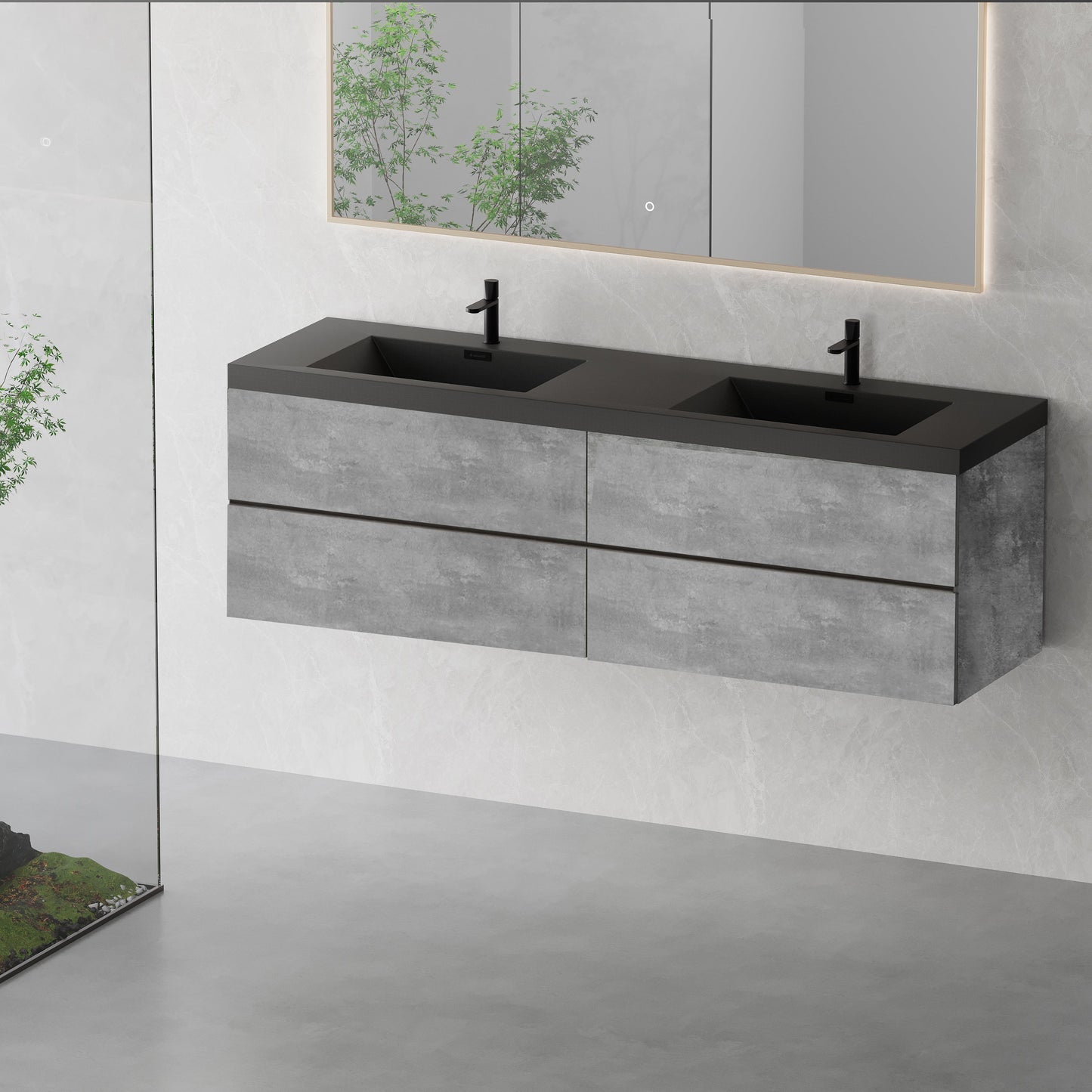 72" Edi - Modern Wall-mounted Bathroom Vanity V12-72GR