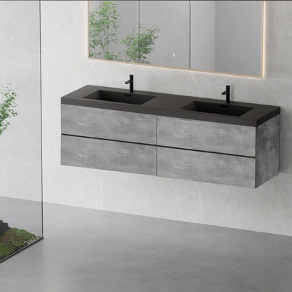 72" Edi - Modern Wall-mounted Bathroom Vanity V12-72GR