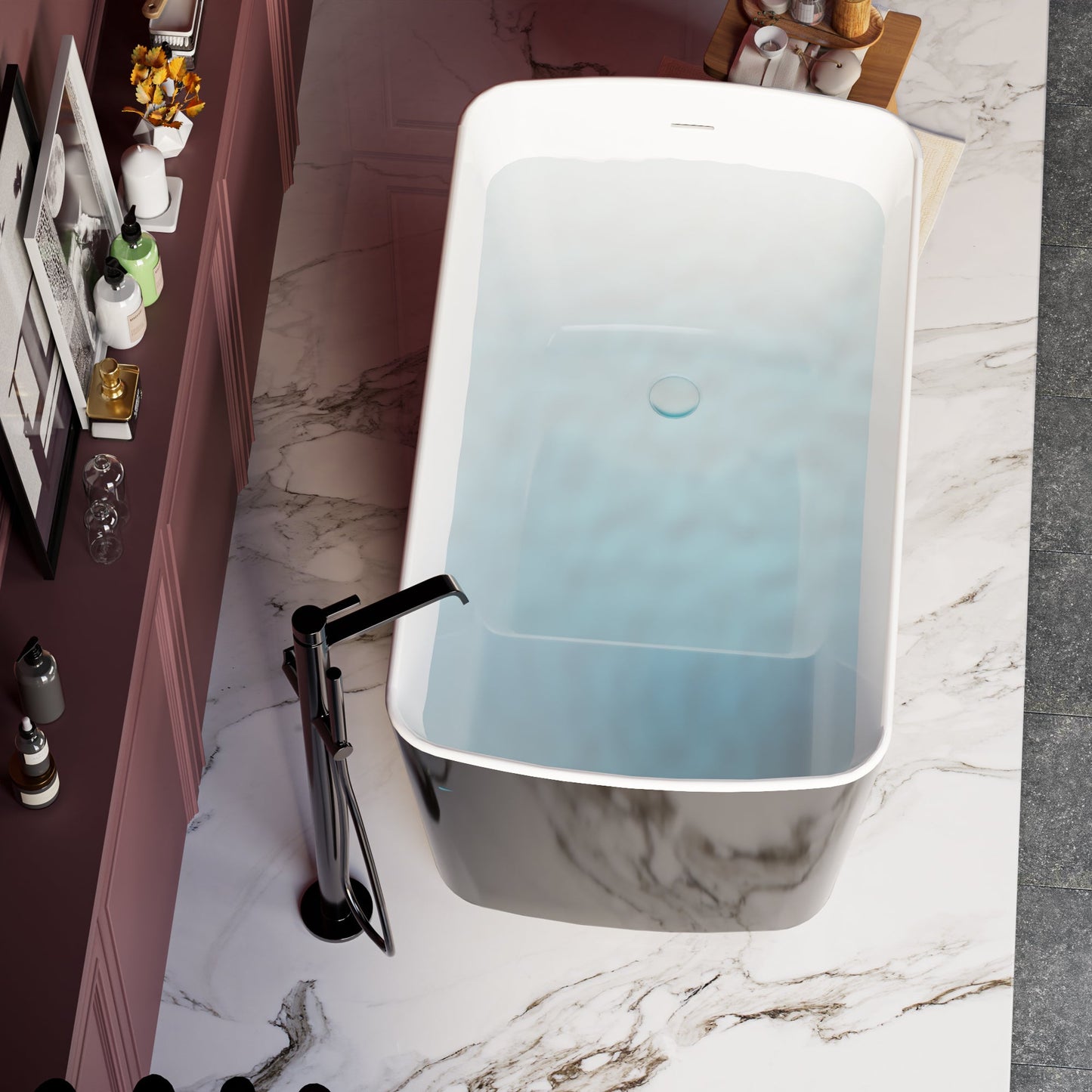 49" Acrylic Freestanding Japanese Sit-in Soaking Bathtub, Glossy Black AMA-49B