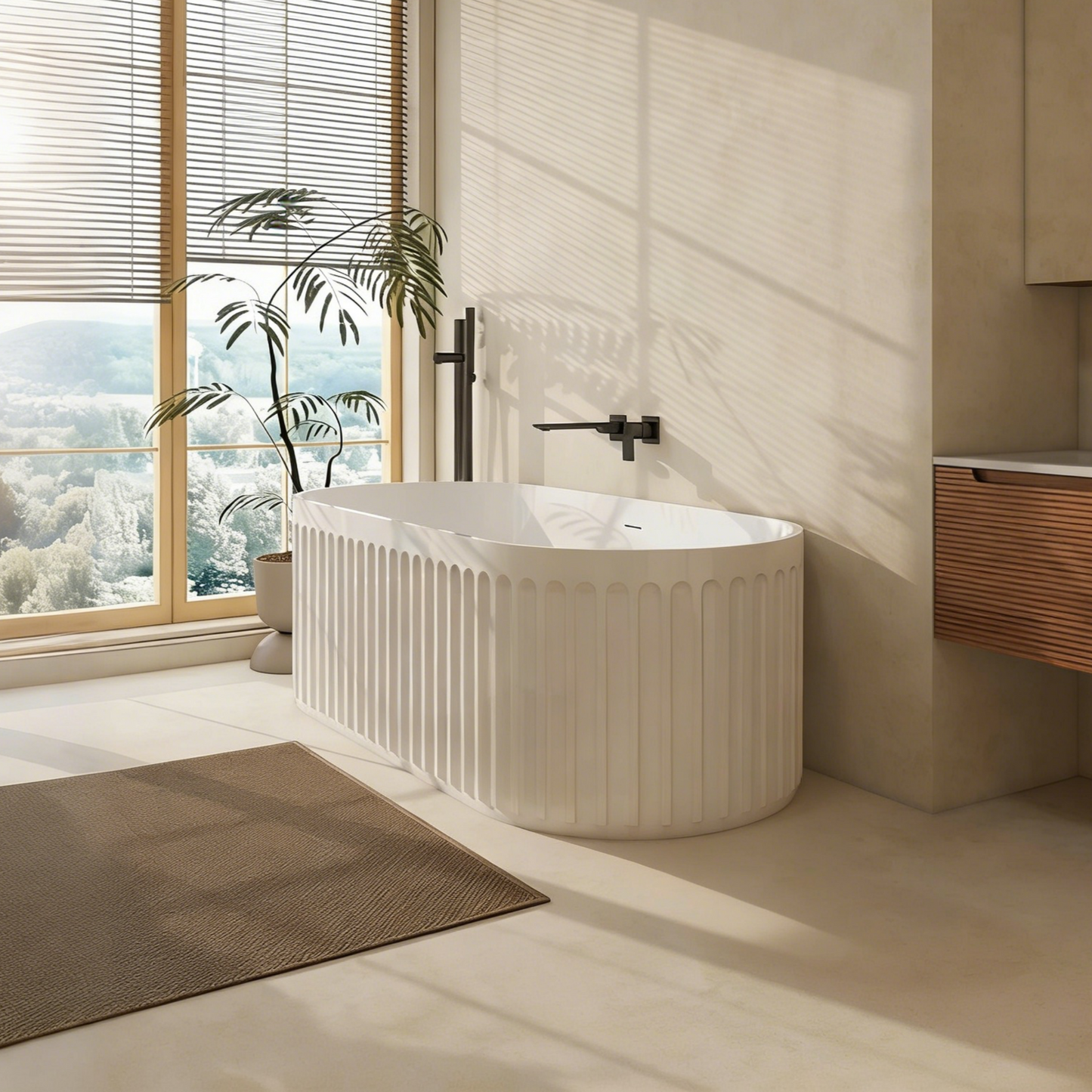 67" Fluted Freestanding Stone Resin Deep Soaking Bathtub S13-67