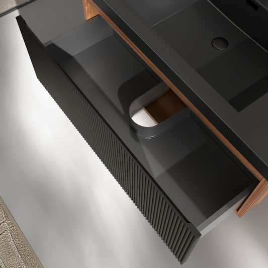 42" Liner - Floating Bathroom Vanity Smoked Walnut & lnk Black V16-42WAB