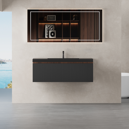 42" Liner - Floating Bathroom Vanity Smoked Walnut & lnk Black V16-42WAB