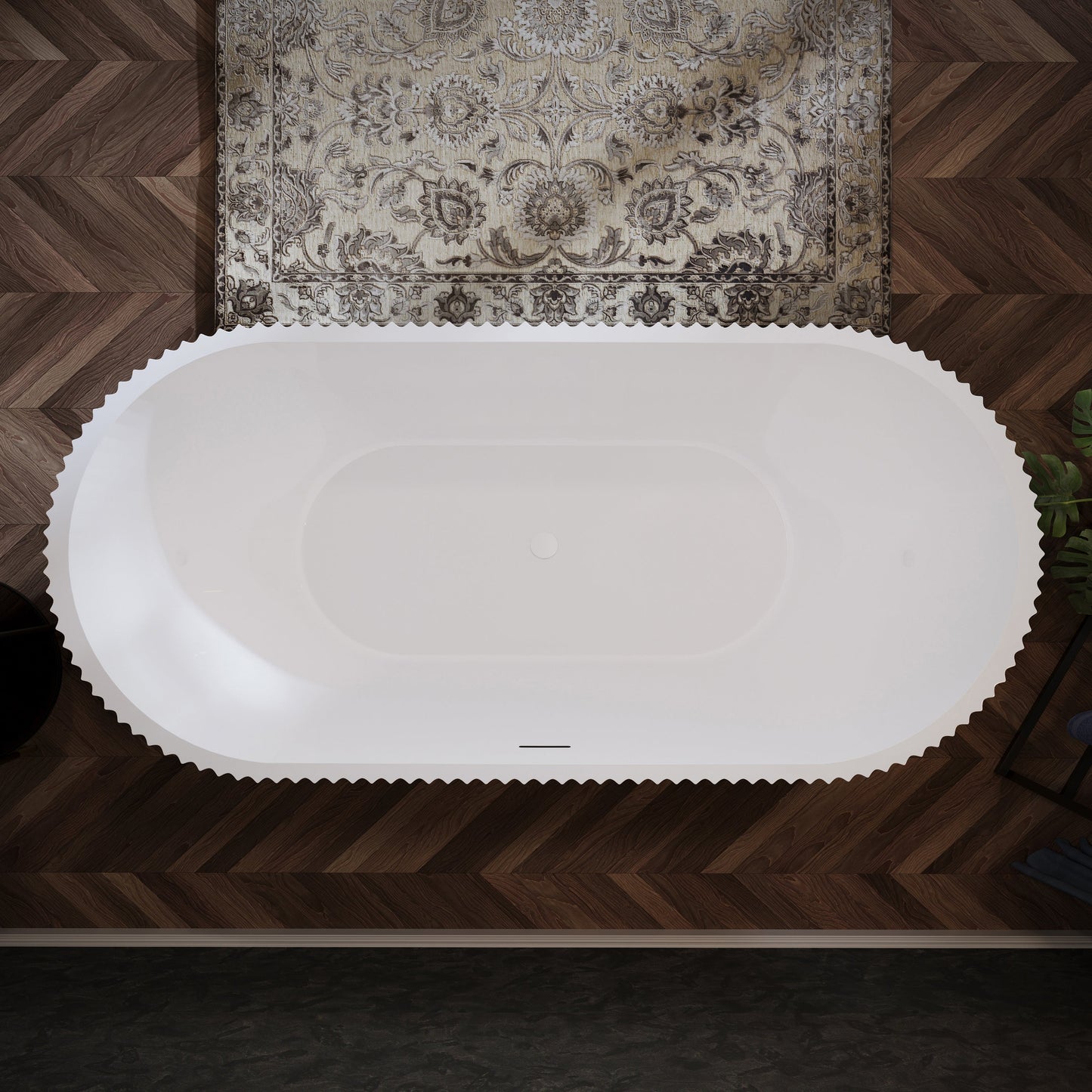 67" Fluted Acrylic Freestanding Soaking Bathtub, Glossy White A13