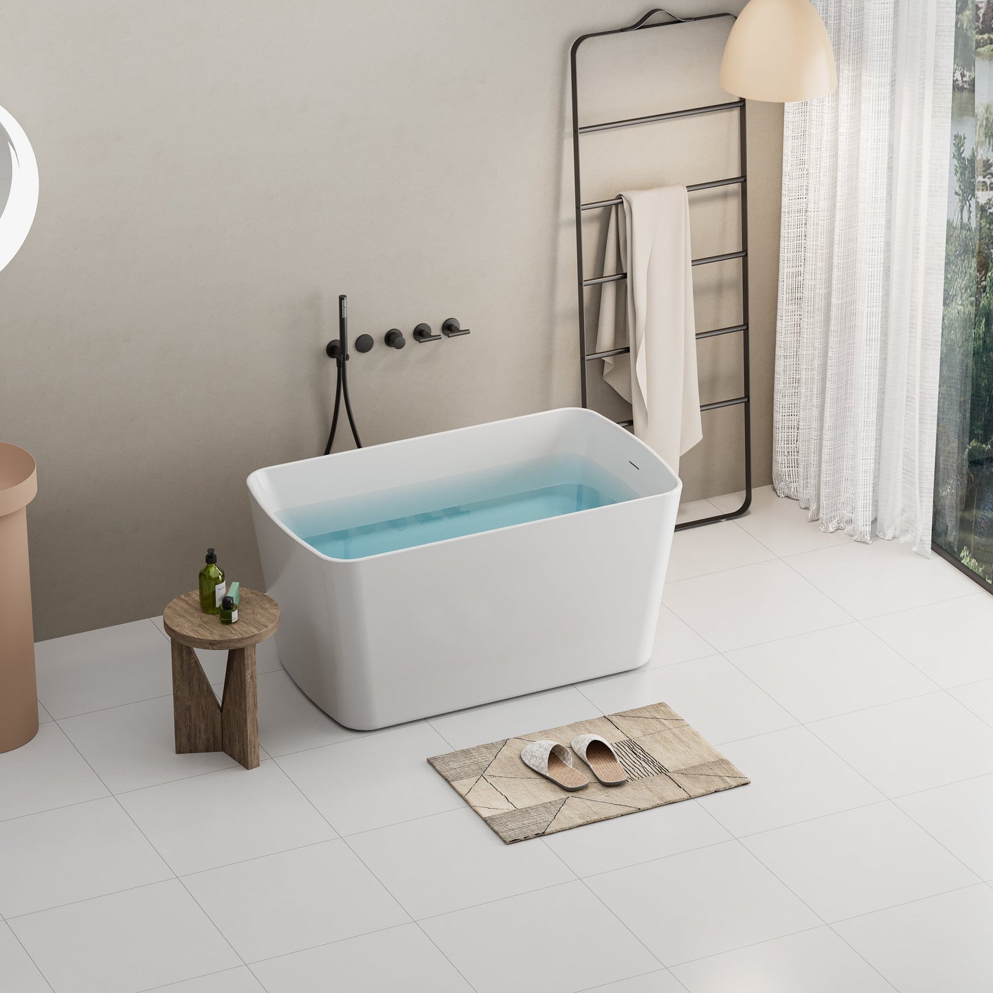 49" Acrylic Freestanding Japanese Soaking Bathtub, Glossy White/Black A01