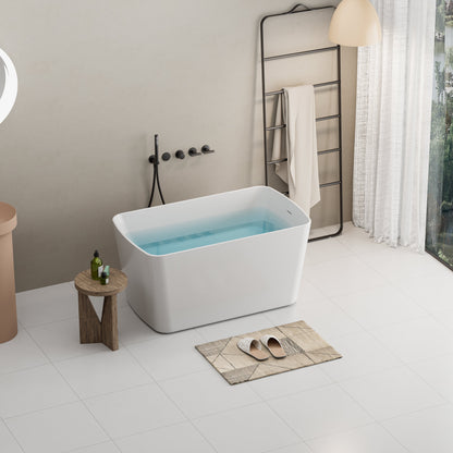 49" Acrylic Freestanding Japanese Soaking Bathtub, Glossy White/Black A01