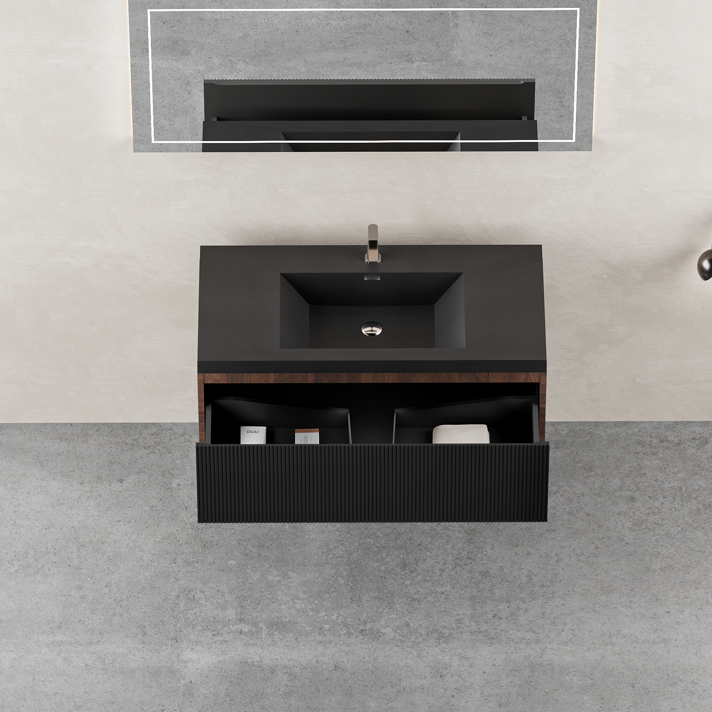 36" Liner - Floating Bathroom Vanity, Smoked Walnut & lnk Black V16-36WAB