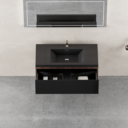 36" Liner - Floating Bathroom Vanity, Smoked Walnut & lnk Black V16-36WAB