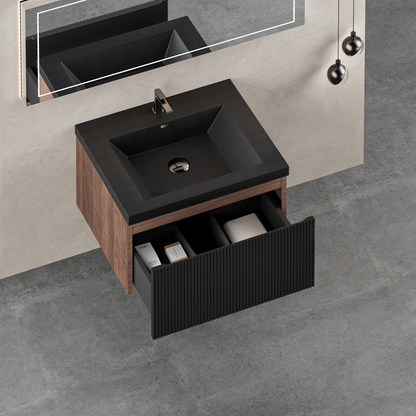 24" Liner - Floating Bathroom Vanity, Smoked Walnut & lnk Black V16-24WAB