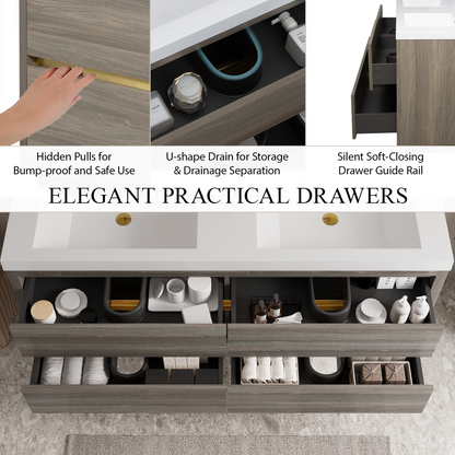 60" Aurelia - Floating Bathroom Vanity, Ash Grey V15-60DAG