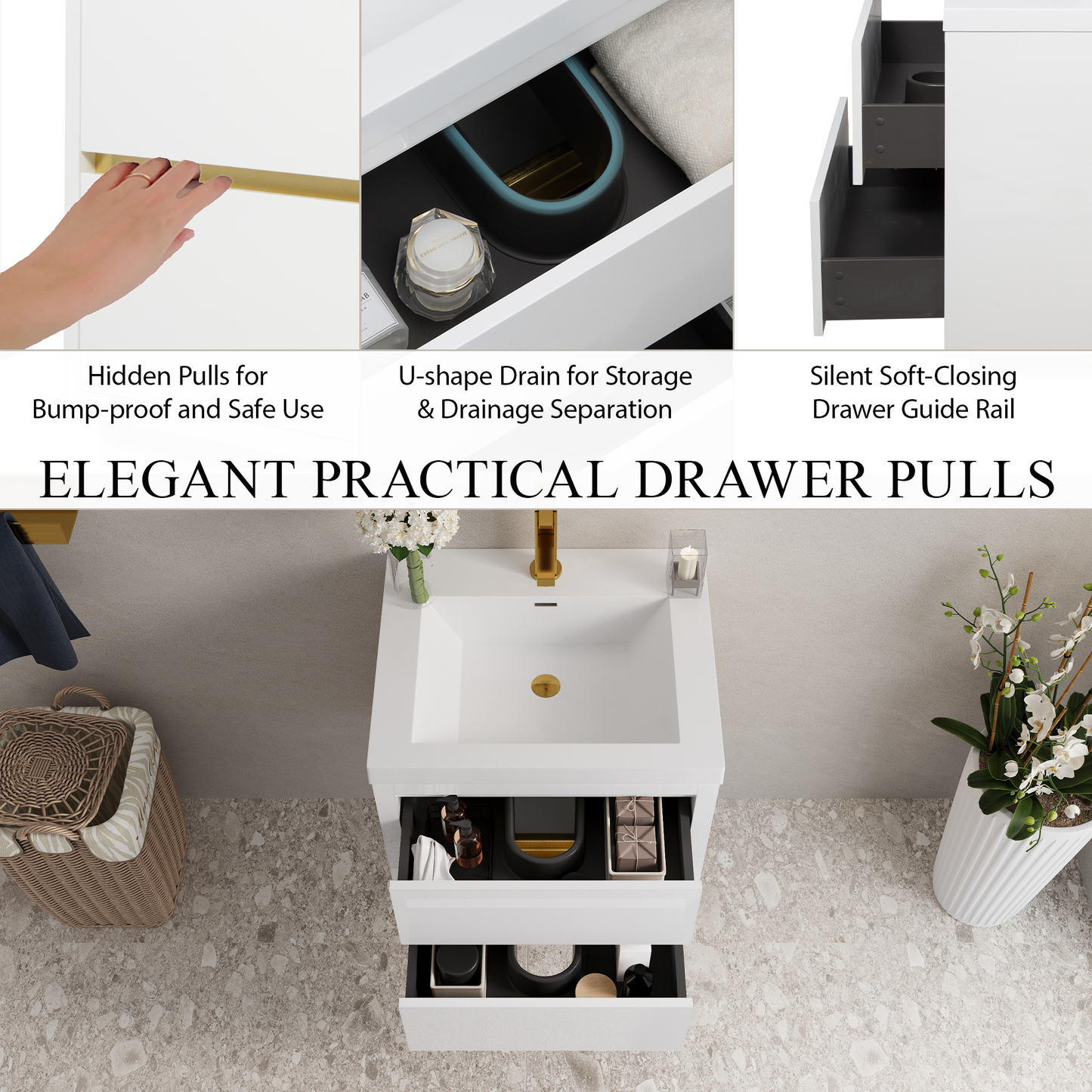 24" Aurelia - Floating Bathroom Vanity, Glossy White V15-24GW