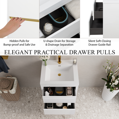 24" Aurelia - Floating Bathroom Vanity, Glossy White V15-24GW