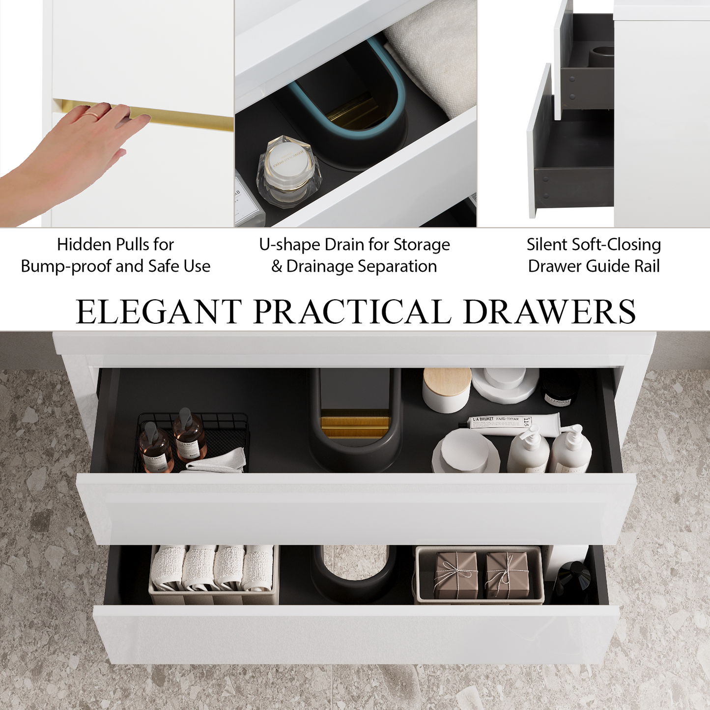 36" Aurelia - Floating Bathroom Vanity, Glossy White V15-36GW