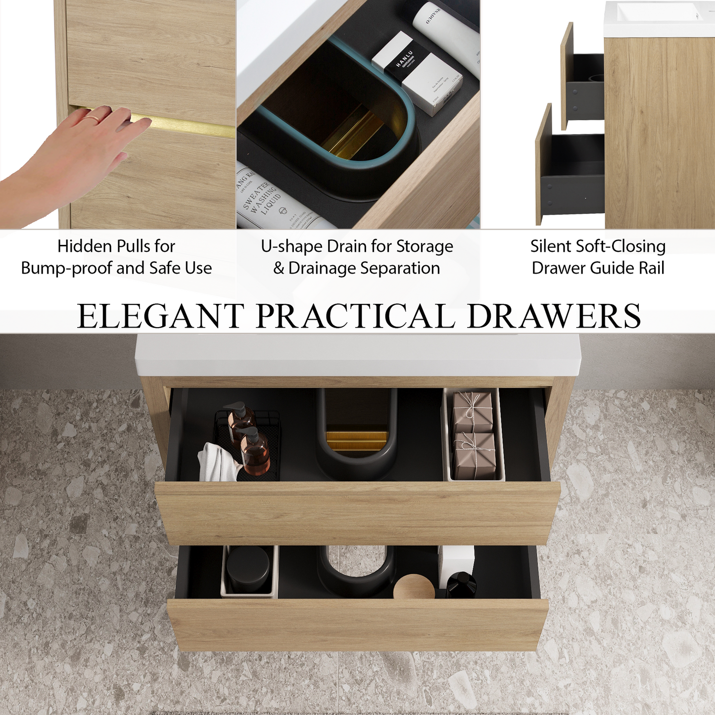 30" Aurelia - Floating Bathroom Vanity, Natural Oak V15-30NO