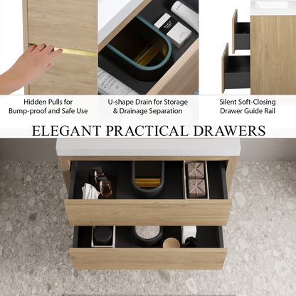 30" Aurelia - Floating Bathroom Vanity, Natural Oak V15-30NO
