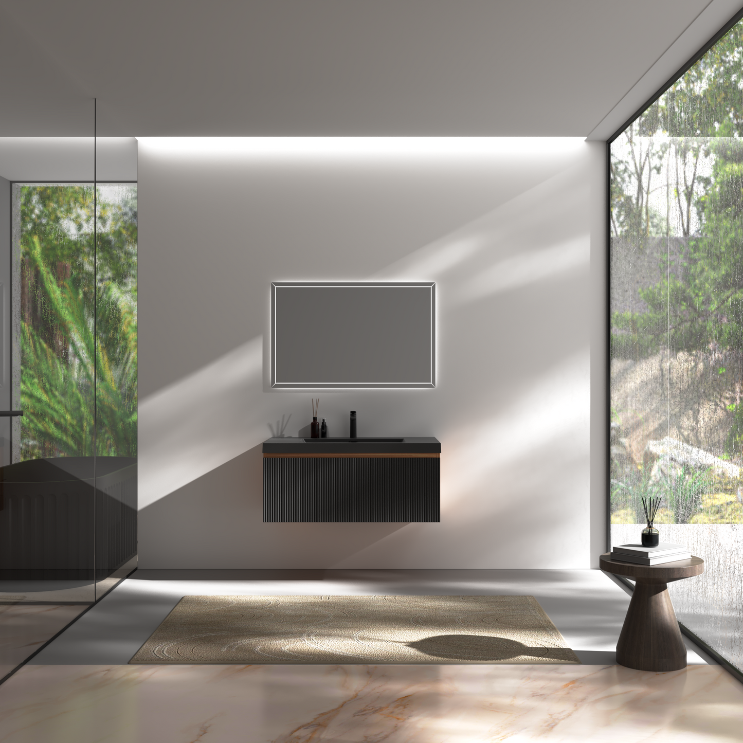 36" Liner - Floating Bathroom Vanity, Smoked Walnut & lnk Black V16-36WAB