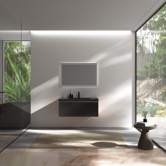 36" Liner - Floating Bathroom Vanity, Smoked Walnut & lnk Black V16-36WAB